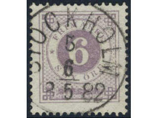 Sweden, Sverige, Sverige, Sverige. Facit 31g used, 6 öre bluish lilac on white paper. …