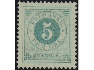 Sweden. Facit 30 ★ , 5 öre green. A few slightly worn perfs. SEK 1200