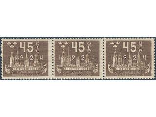 Sweden. Facit 204 ★★ , 45 öre brown in very fine strip of three. SEK 1800+