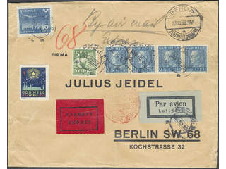 Sweden. Facit 183, 143A, 231 cover, 5+10+4×25 öre on special delivery air mail cover …