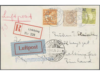 Sweden. Facit 73, 103, 147 cover , 3+25+27/65 öre as correct postage on registered air …