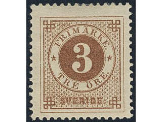 Sweden. Facit 28g ★, 3 öre deep orange-brown, calendered paper. SEK 1100