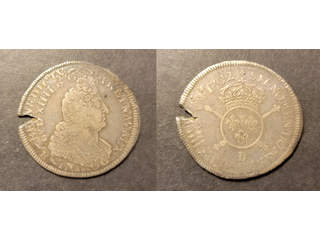 France Louis XIV (1643-1715) 1/2 ecu 1702 D (Lyon), VF plantsspricka