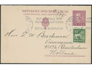 Sweden. Postal stationery, double postcard Facit bKd22 , Reply card 15 öre additionally …