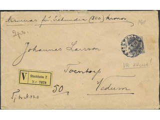 Sweden. Official Facit Tj38 , 1 kr, single usage, on insured cover sent from STOCKHOLM …