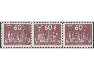Sweden. Facit 206 ★★ , 60 öre red-lilac in strip of three. SEK 2400+