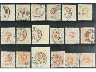 Sweden. Facit 22 used , 20 öre orange, eighteen used copies. Shades, varieties, …