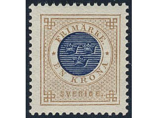 Sweden. Facit 49d ★★, 1 Krona brown/dark blue. Very fine and fresh. SEK 2700