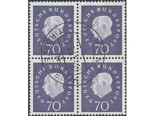 Germany GFR (BRD). Michel 306 used , 1959 Theodor Heuss 70 pfg blue-violet. In block of …