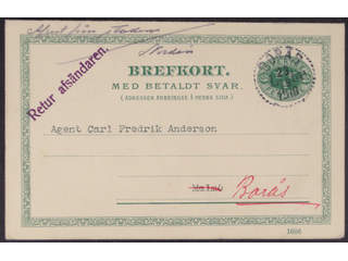 Sweden. Postal stationery, double postcard Facit bKd12 , Reply card 5+5 öre with …