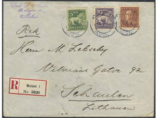 Sweden. Facit 186, 143A, 145C on cover, 5+10+30 öre on registered cover sent from MALMÖ …