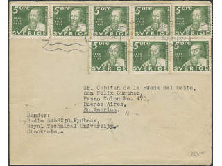 Sweden. Facit 246A cover , 8x5 öre on cover sent from STOCKHOLM 5.10.38 to Argentina. …
