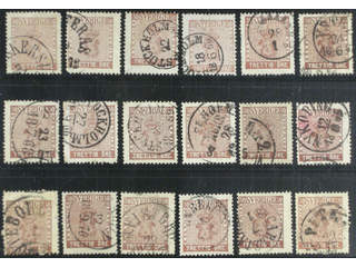 Sweden. Facit 11 used , 30 öre brown, eighteen used copies. Shades, varieties, …