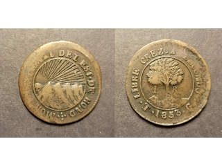 Honduras 4 reales 1853 TG, F-VF Ex. Richard Stuart