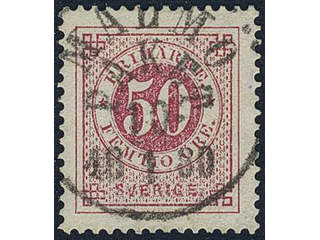 Sweden. Facit 36 used , 50 öre red. EXCELLENT cancellation MALMÖ PAKET 10.1.1880.