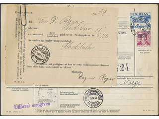 Sweden. Facit 343, 332B cover , 60 öre + 5 kr on address card for parcel, with …