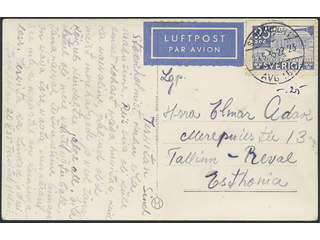 Sweden. Facit 243 cover , 25 öre on air mail postcard (Kungl. Slottet) sent from …