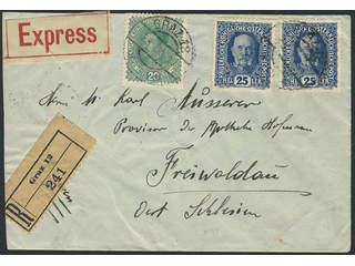 Austria. Michel 192, 222 cover , 20+2×25 h on registered express cover sent from GRAZ 12 …