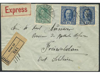 Austria. Michel 192, 222 cover , 20+2×25 h on registered express cover sent from GRAZ 12 …