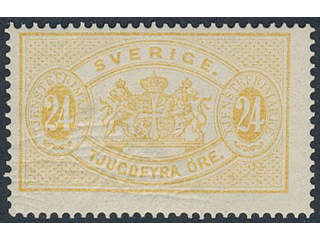 Sweden. Official Facit Tj20 ★★, 24 öre yellow, perf 13. Fine and fresh copy. SEK 1300