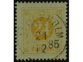 Sweden. Facit 34k used , 24 öre yellow on calendered paper. EXCELLENT cancellation …