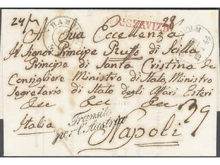Sweden. Foreign-related cover. Two Sicilies. Fantastic partly prepaid letter (Bulletin) …