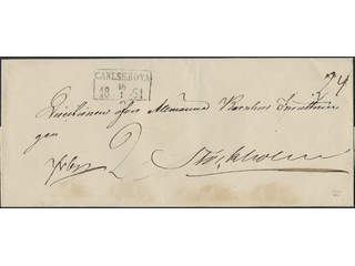 Sweden. K county. CARLSKRONA 16.1.1851, rectangular postmark. Type 6 on beautiful cover …