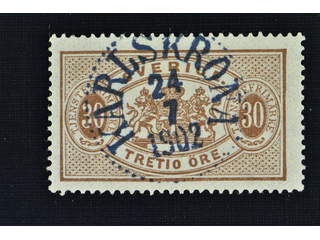 Sweden. Official Facit Tj21l used , 30 öre orange-brown on white paper, perf 13. …