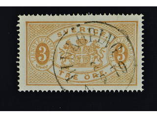 Sweden. Official Facit Tj1d used , 3 öre yellowish brown, perf 14. Beautiful example …