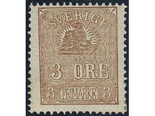 Sweden. Facit 14Bc2 ★, 3 öre brown, type II, perforation of 1865. Small thin spot, …