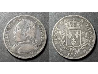 Frankrike Louis XVIII (1814-1824) 5 francs 1814, VF litet kanthack