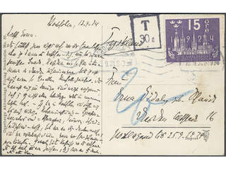 Sweden. Facit 198 cover , 15 öre on insufficiently prepaid postcard sent from STOCKHOLM …