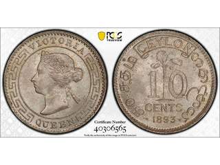 Ceylon Queen Victoria (1837-1901) 10 cents 1893, UNC, PCGS MS66