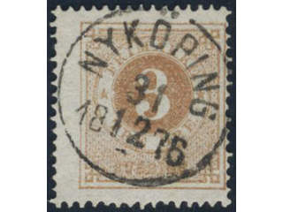 Sweden. Facit 17 used, 3 öre brown. Superb cancellation NYKÖPING 31.12.1876.