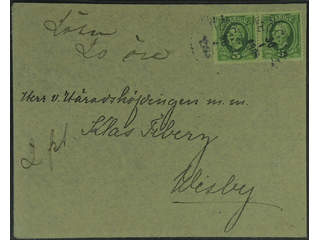 Sweden. Facit 52 cover , 2x5 öre on insufficiently prepaid 2-fold cover sent from HÖGSBY …