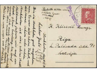 Sweden. Facit 177A. LATVIA. Lithuanian cancellations RIGA 13.6.1934 and PAQUEBOT on …