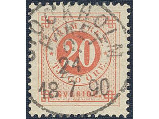 Sweden. Facit 46d used , 20 öre dark orange-red on yellowish paper. Superb example …