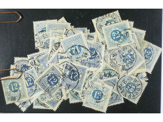 Sweden. Facit 21 used , 12 öre blue, one hundred used copies. Shades, varieties, …