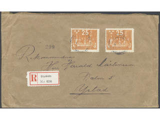 Sweden. Facit 200 cover, 2×25 öre on registered 2-fold cover sent from GRYCKSBO 4.12.24 …