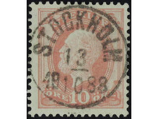 Sweden. Facit 45b used , 1886 Oscar II with posthorn on back 10 öre pale violet-carmine. …