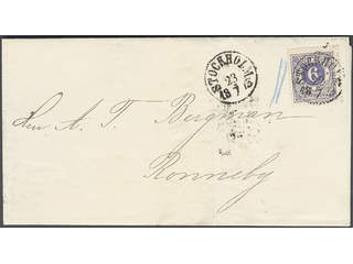 Sweden. Facit 20b cover , 6 öre ultramarine-violet on yellowish paper. 6 öre on very …