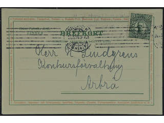 Sweden. Facit 75 cover , 5 öre green, watermark crown. Postcard sent from STOCKHOLM …