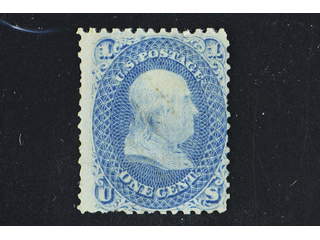 U.S.A. Michel 16W (★) , 1867 Presidents 1 c pale blue with grill 9 x 13 mm. No gum and …