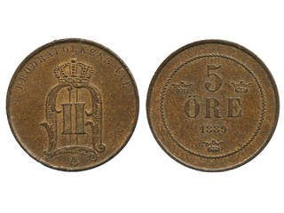 Coins, Sweden. Oskar II, MIS I.22, 5 öre 1889. 01/0.