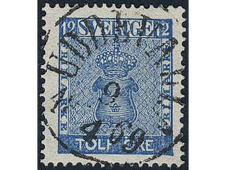 Sweden. Facit 9c3 used, 12 öre blue, perforation of 1865. Superb cancellation UDDEVALLA …