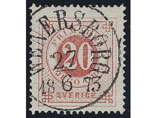 Sweden. Facit 22c used , 20 öre red-light red. Superb cancellation WENERSBORG 27.6.1873.