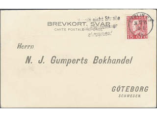 Sweden. Facit 177A cover , 15 öre on response card prepaid in Sweden and correctly sent …