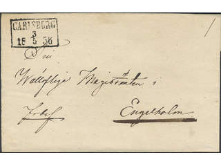 Sweden. R county. CARLSBORG 3.5.1856, rectangular postmark. Type 2 on cover sent during …