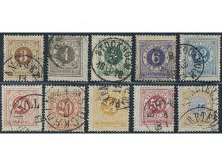 Sweden. Facit 17–27 used, 1872 Circle type perf. 14 SET (11). Somewhat mixed quality. …