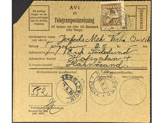 Sweden. Facit 148C cover , 30 öre brown, perf on four sides on telegram money order sent …